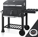 Barbacoa KESSER® con carro XXL Barbacoa de carbón con tapa, Ruedas, Mango de acero inoxidable, Parrilla de carbón y termómetro, Barbacoa de carbón grande Barbacoa de camping, Gris
